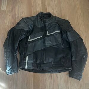 AGV Vintage Y2K Motorcycle Jacket 42 Black Grey Italian Leather Riding Coat
